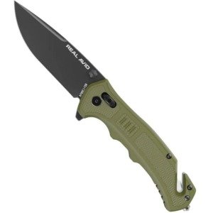 Real Avid RAV-4 Drop Point Folding Carry Knife W/Strap Cutter, ODG